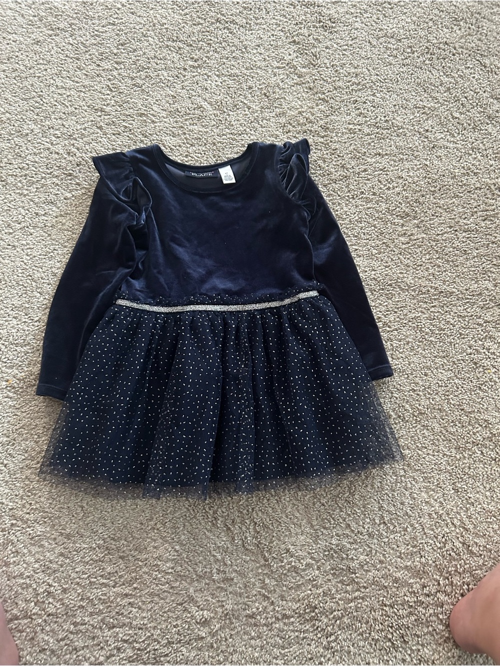 Children’s Place 2T Navy Velvet Long Sleeve Dress with Sparkle Tulle Skirt
